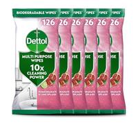 Dettol Antibacterial Multipurpose Cleaning Wipes, Pomegranate & Lime, 756 Wipes (126 x 6pck) Disinfectant, Biodegradable, 10X Cleaning power vs Water alone, Kills 99.9 Percent of Germs
