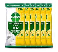 Dettol Antibacterial Multipurpose Disinfectant Wipes, Lemon Citrus Scent, 6 Pack of 126 (Total 756), Germ Protection, Surface Cleaner, Hygienic, Convenient, Fresh Fragrance