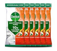 Dettol Antibacterial Multipurpose Disinfectant Wipes, Summer Fruit Scent, 6 Pack of 126 (Total 756), Germ Protection, Surface Cleaner, Hygienic, Convenient, Fresh Fragrance