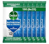 Dettol Big and Strong Bathroom Wipes, 150 Wipes (25 x 6pck), Disinfectant, Home Hygiene, Biodegradable, Kills 99.9 Percent of Germs