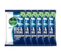 Dettol Big and Strong Bathroom Wipes, 25 Count (6 x 25, Total 150 Wipes), Extra Strength, Tough on Soap Scum and Limescale, Biodegradable
