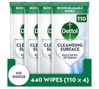 Dettol Cleansing Surface Biodegradable Wipes, No Odour (4 x 110) 440