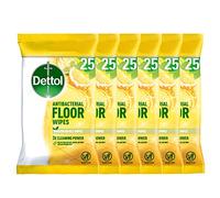 Dettol Antibacterial Citrus Floor Wipes, 150 Biodegradable Disinfectant Sheets (6X25) For Laminate, Wood, Total Clean Freshness