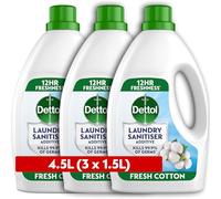 Dettol Laundry Sanitiser, Antibacterial, Fresh Cotton, 4.5L (1.5L x 3pck), 12hr Freshness, Hygienically Clean, Removes Odour, Kills 99.9 Percent of Bacteria