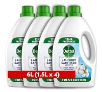 Dettol Laundry Sanitiser, Fresh Cotton, 4 X 1.5L Multipack (6L Total), Antibacterial Disinfectant, Kills 99.99% Of Germs, Cleanser For Hygienic Freshness
