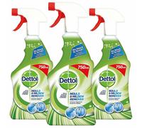 Dettol Mould & Mildew Remover Spray 3 x 750ml - Powerful Bleach, kills 99.9% bacteria & viruses, no scrubbing, ideal for tiles, grout, chrome