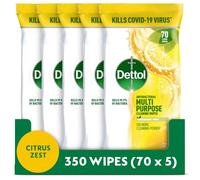 Dettol Antibacterial Bathroom Cleaning Wipes Citrus Zest - Biodegradable Disinfectant, 5x70 (350)