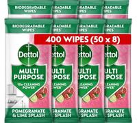 Dettol Antibacterial Surface Cleaning Wipes, Pomegranate, Total 400 Wipes (8 Packs X 50), Anti Bac Wipes, Multi Purpose Wipes, Kills 99.9 Percent of Germs, Disinfectant Wipes