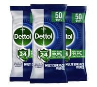 Dettol Protect 24, Multi-surface Antibacterial Disinfectant Wipes, Ocean Fresh, Pack of 50 Wipes x 3