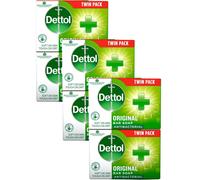 Dettol Soap Original Antibacterial Bar - 3 Twin Pack, 6 x 100g Antibacterial Hand & Body Soap Bar - Disinfects and Kills 99.99% of