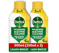Dettol, Washing Machine Cleaner, Lemon, 500ml (250ml x 2pck) Antibacterial, Removes Bacteria, Odours, Limescale and Hidden Dirt, Lasting Freshness, Kills 99.9 Percent of Bacteria