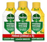 Dettol, Washing Machine Cleaner, Lemon, 750ml (250ml x 3pck) Antibacterial, Removes Bacteria, Odours, Limescale and Hidden Dirt, Lasting Freshness, Kills 99.9 Percent of Bacteria