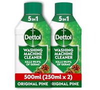 Dettol, Washing Machine Cleaner, Pine Scented, 500ml (250ml x 2pck) Antibacterial, Removes Bacteria, Odours, Limescale and Hidden Dirt, Lasting Freshness, Kills 99.9 Percent of Bacteria