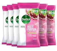 Dettol Wipes, 6 X 105 Wipes, 630 Wipes Total, Pomegranate And Lime, Antibacterial Wipes, Multi Purpose Cleaner, Sinks, Taps, Toilet Seats, 10X Cleaning Power, Disinfectant Wipes, Household Cleaners