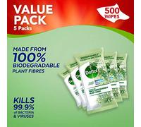 Dettol Wipes Biodegradable Antibacterial Multi Surface Cleaning, 5 Packs of 100 Total 500 Wipes