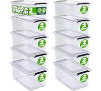 Deuba® 10x 2 Litre Storage Boxes With Click Closure Secure Lid | BPA Free Food-Safe Plastic Box | Small Stackable Transparent Organiser for Kitchen Bedroom Garage Office