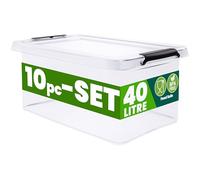 Deuba® 10x 40 Litre Storage Boxes With Click Closure Secure Lid | BPA Free Food-Safe Plastic Box | Small Stackable Transparent Organiser Crates for Kitchen Bedroom Garage Office