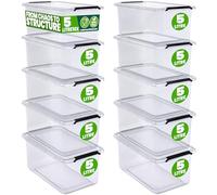 Deuba® 10x 5 Litre Storage Box With Click Closure Secure Lid | BPA Free Food-Safe Plastic Box | Medium Stackable Transparent Organiser for Kitchen Bedroom Garage Office