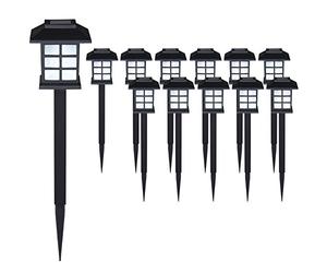 Deuba® 12x Solar LED Garden Path Marker Lights | Outdoor Pathway Border Lighting with Ground Spikes | Weatherproof Automatic Twilight Sensor Lamps | Built-in Rechargeable Battery | Black