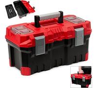 DEUBA® 19-Inch Tool Box with Lockable Compartments | Large Plastic Tool Case with Snap Closures & Non-Slip Handle | Storage Organiser for DIY, Garage, Home & Work - 49x26x24cm