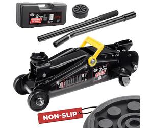 DEUBA® 2 Tonne Hydraulic Car Jack | Equipment Case & Rubber Pad | Lift Height 135-330 mm | Access for Car Accessories Tyre Inflator, Oil Filter, Spray Adhesive & Power Tools | Black