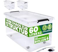Deuba® 2x 60 Litre Storage Boxes with Lids and Handles | Smooth Running Wheels | Click Lock | Home and Kitchen, Office | Christmas Decorations, Shoe Storage, Dog Food Storage | Tool Box, Moving Boxes