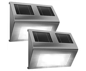 Deuba® 2X Large Solar Lights | Outdoor Garden Security Wall LED Lamp Outside | Stainless Steel, Perfect for Garden, Path, House | IP65 Waterproof | Dusk Till Dawn | Day & Night Sensor