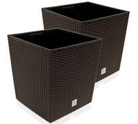 Deuba® 2x Plant Pots, Outdoor & Indoor Planters, 39x39x40.5cm, Brown | 64L Square Planters & Garden Pots, Rattan Effect Plastic Plant Pots for Patio, Balcony & Home Decor, Flower Pot Garden Set