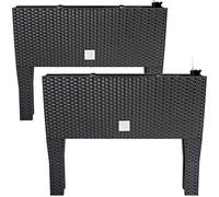 Deuba® 2x Raised Flower Pot Planter Bed | 30L | 60x25x46cm | Water Irrigation System | Rattan Look | UV Resistant | Trough Flower Box Planter with Detachable Feet Legs | Anthracite