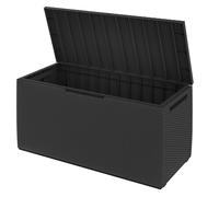 Deuba® 310L Garden Storage Box by KETER, Rattan Effect, Anthracite | 123x53x58cm Capri Plastic Storage Box with Lid & Wheels, Lockable Outdoor Cushion Organiser Chest & Patio Toy Storage