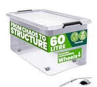 Deuba® 4x 60 Litre Storage Boxes with Lids and Handles | Smooth Running Wheels | Click Lock | Home and Kitchen, Office | Christmas Decorations, Shoe Storage, Dog Food Storage | Tool Box, Moving Boxes