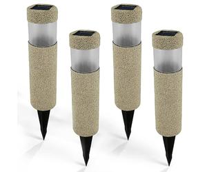 Deuba® 4X Solar LED Garden Lights with Stone Effect Finish | Weatherproof IP44 Protection | Twilight Sensor | Ground Spike | Outdoor Decorative Path Patio Balcony LED Landscape Lights