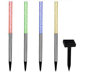 Deuba® 4X Solar LED Garden Post Lights | 48cm Tall Colour Changing Outdoor Lighting | Automatic Twilight Sensor Switch Light | IP44 Sunlight Powered Patio Lamp Set | Stainless Steel