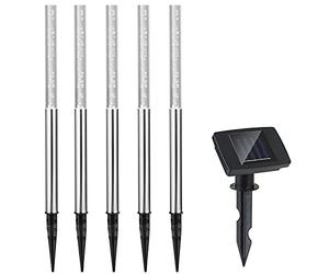 Deuba® 5X Solar LED Garden Post Lights | 48cm Tall White Outdoor Lighting | Automatic Twilight Sensor Switch Light | IP44 Sunlight Powered Patio Lamp Set | Stainless Steel