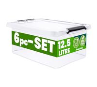 Deuba® 6x 12.5 Litre Storage Boxes with Lids and Handles | Click Lock | Home and Kitchen, Office | Christmas Decorations, Shoe Storage, Dog Food Storage | Tool Box, Moving Boxes