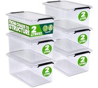Deuba® 6x 2 Litre Storage Boxes With Click Closure Secure Lid | BPA Free Food-Safe Plastic Box | Small Stackable Transparent Organiser for Kitchen Bedroom Garage Office