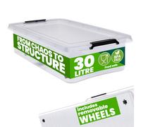 Deuba 6X 30 Litre Storage Boxes With Lids, Removable Wheels, Click Lock, Clear Stackable Storage For Home & Office