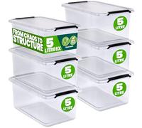Deuba® 6x 5 Litre Storage Box With Click Closure Secure Lid | BPA Free Food-Safe Plastic Box | Medium Stackable Transparent Organiser for Kitchen Bedroom Garage Office