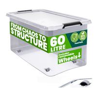 Deuba 6X 60 Litre Storage Boxes With Lids, Removable Wheels, Click Lock, Clear Stackable Storage For Home & Office