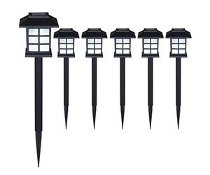 Deuba® 6X Solar LED Garden Path Marker Lights | Outdoor Pathway Border Lighting with Ground Spikes | Weatherproof Automatic Twilight Sensor Lamps | Built-in Rechargeable Battery | Black