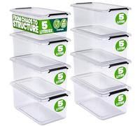 Deuba® 8x 5 Litre Storage Box With Click Closure Secure Lid | BPA Free Food-Safe Plastic Box | Medium Stackable Transparent Organiser for Kitchen Bedroom Garage Office