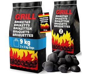 DEUBA® 9KG BBQ Charcoal Briquettes, Restaurant Grade, 3x 3kg Bags