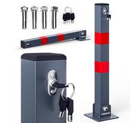 DEUBA® Car Security Barrier for Driveways | Telescopic Parking Space Bollard | Retracts Down to 7.5cm | 3 Keys | Pre-Drilled Base Plate, Reflective Strips