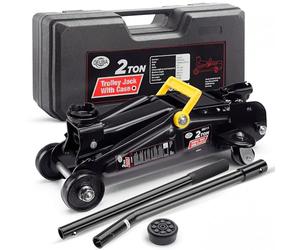 DEUBA® Hydraulic Car Jack, 2 Tonne Capacity, Lift Height 135-330 mm, Black | Equipment Case, Carry Handle & Rubber Pad, Access for Car Accessories Tyre Inflator, Oil Filter, Spray Adhesive & Power Tools