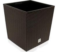Deuba® Large Plant Pot, Outdoor & Indoor Planter, 32x32x33cm, Brown | 35L Square Flowerpot Planter, Drainage Holes, Robust Rattan Effect Plastic Flower Pot for Patio, Balcony & Home Decor