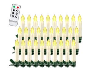 Deuba MONZANA® 30x Clip On Candles for Christmas Tree | Battery Flickering LED Christmas Tree Candle Lights | Warm White Flameless Candles | Dimmable Timer Xmas Remote LED Candle | Xmas Decorations