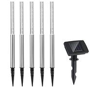 Deuba® 5X Solar LED Garden Post Lights | 48cm Tall White Outdoor Lighting | Automatic Twilight Sensor Switch Light | IP44 Sunlight Powered Patio Lamp Set | Stainless Steel