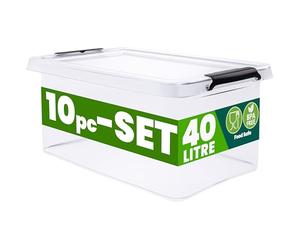 Deuba® Plastic Storage Boxes with Lids, Click Lock Storage, 10 x 40 Litres