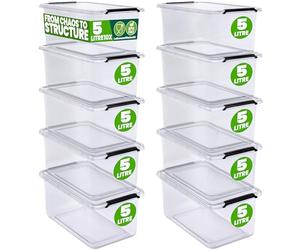 Deuba® Plastic Storage Boxes with Lids, Click Lock Storage, 10 x 5 Litres