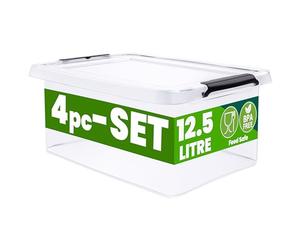 Deuba® Plastic Storage Boxes with Lids, Click Lock Storage, 4 x 12.5 Litres